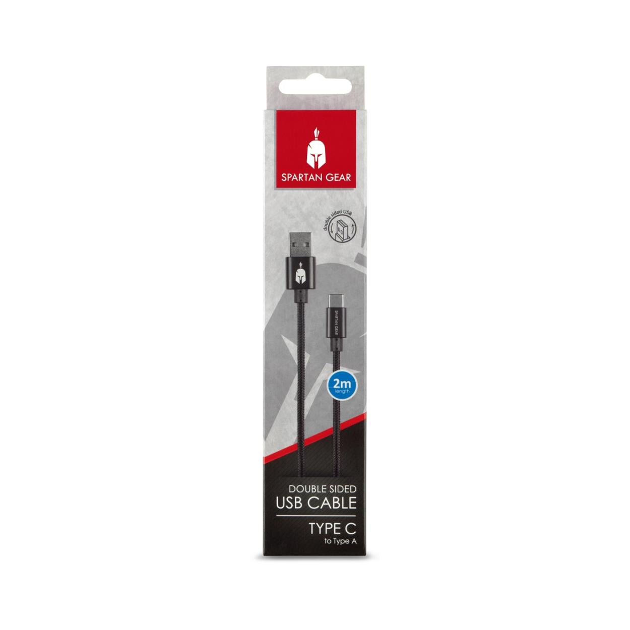 Spartan Gear - Dubbel Sidig USB-Kabel (Typ C) 2m - Svart