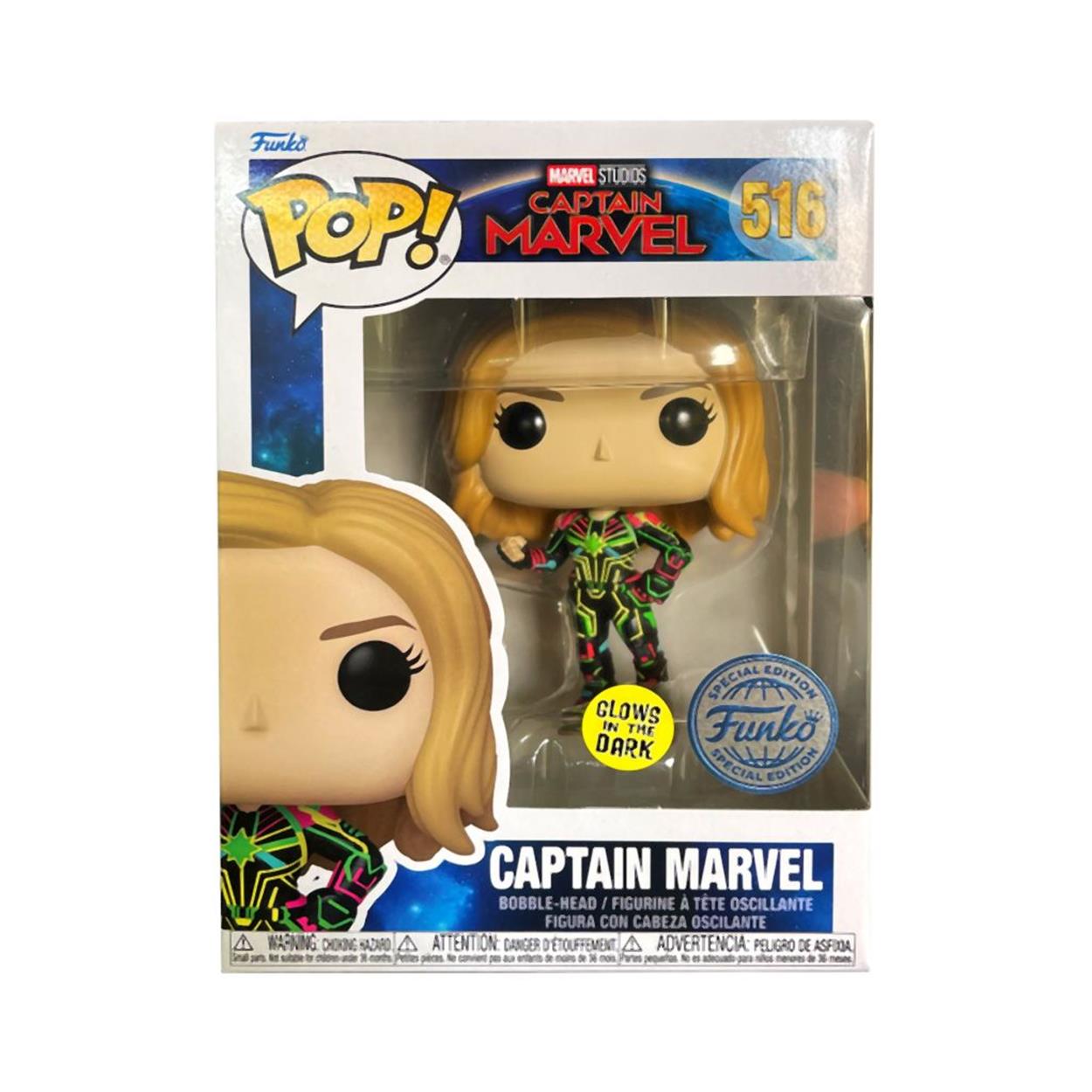 Funko Pop! Marvel: Captain Marvel (Neon Suit) Glöd-i-mörkret