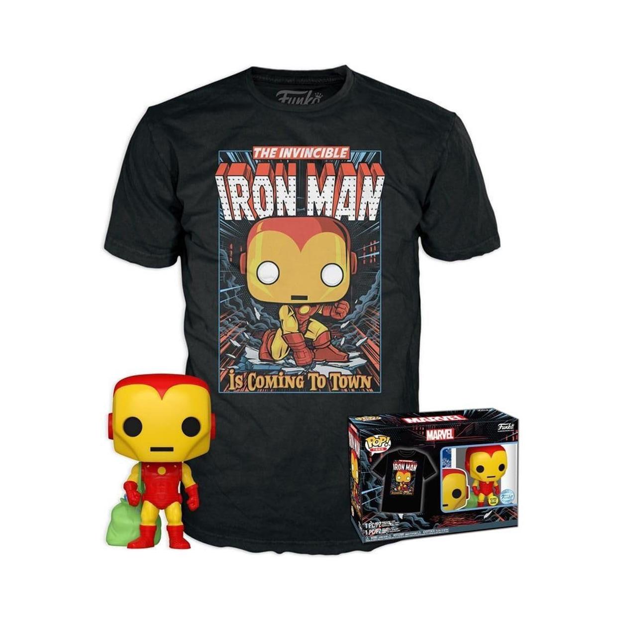 Funko Pop! Marvel - Holiday Iron Man (Glow in the Dark) Vinylfigur och T-shirt (S)