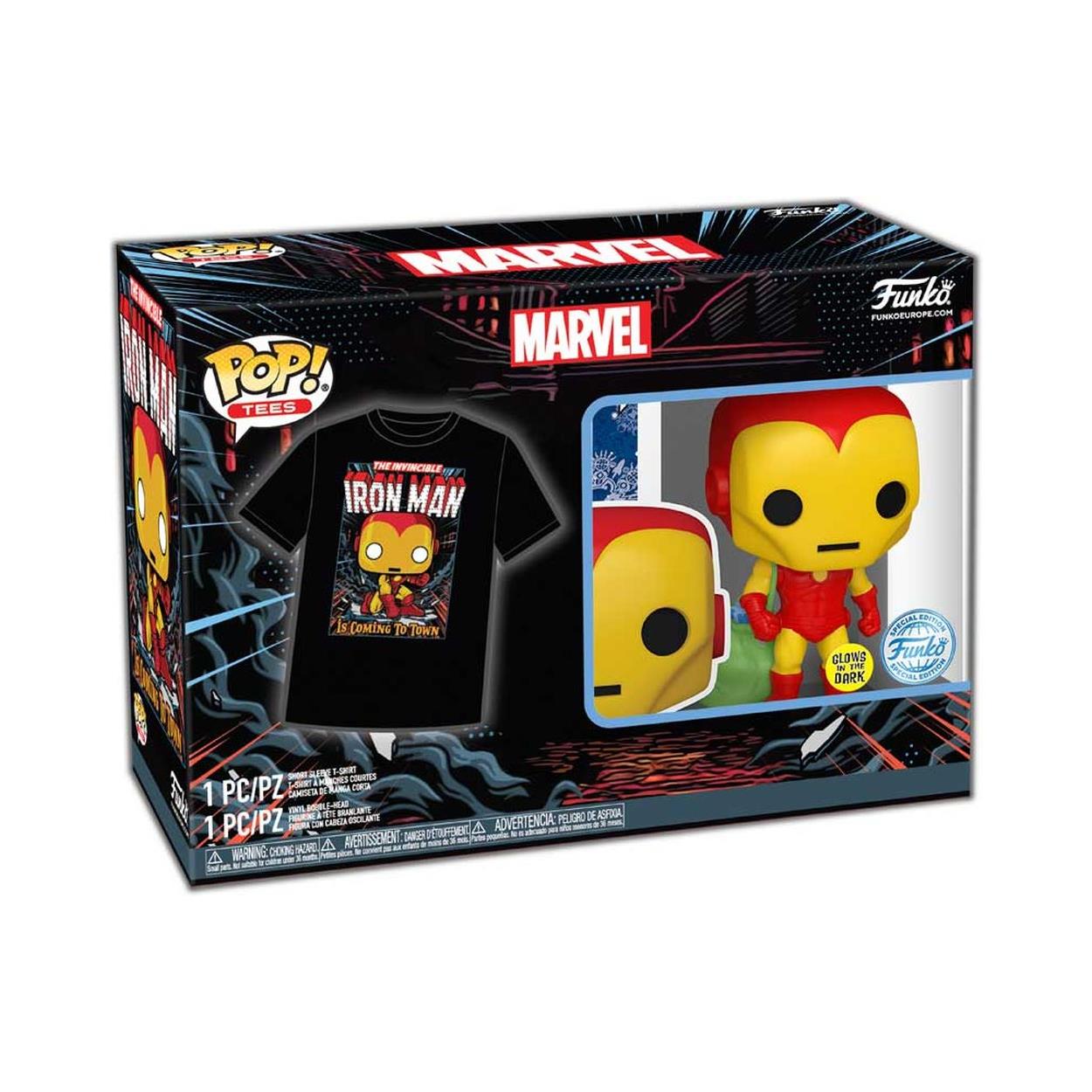 Funko Pop! Marvel - Holiday Iron Man (Glows in the Dark) Vinyl Figur och T-shirt (M)