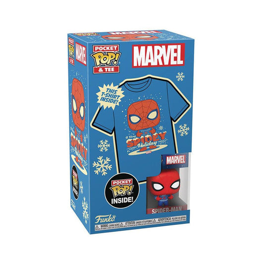 Funko Pocket Pop! och T-shirt (Barn): Marvel - Holiday Spiderman