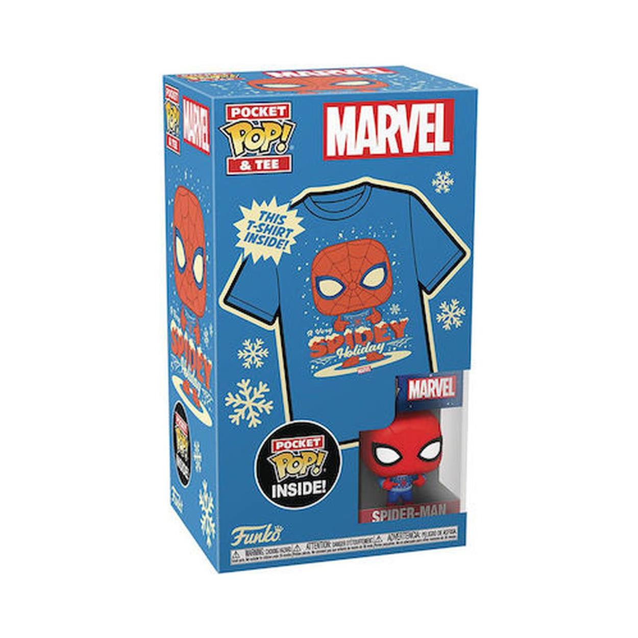 Funko Pocket Pop! Marvel - Holiday Spiderman Figur och T-Shirt (M)