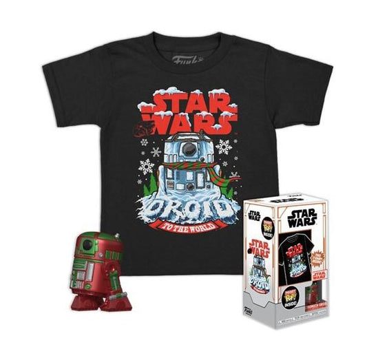 Funko Pocket Pop! och T-shirt (Barn) Disney: Star Wars - Holiday R2-D2 (Metallic)