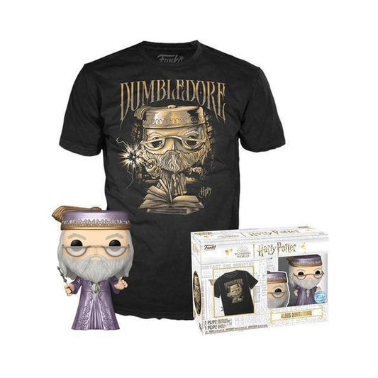 Funko Boxed Pop! och T-shirt (M) – Harry Potter Dumbledore med Stav (Metallic)