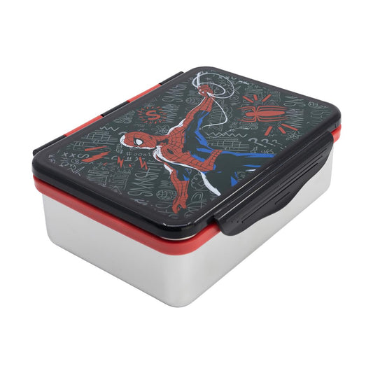 Marvel Spiderman Svart Kaffe- och Matlåda - Rostfri Stålklämma (1100 ml)