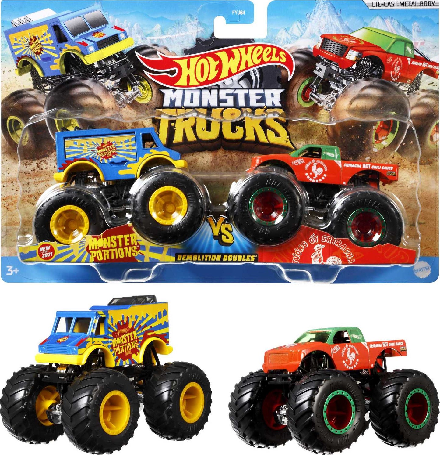 Mattel Hot Wheels Monster Trucks: Demolition Doubles - Carbonator XXL vs Bad Scoop