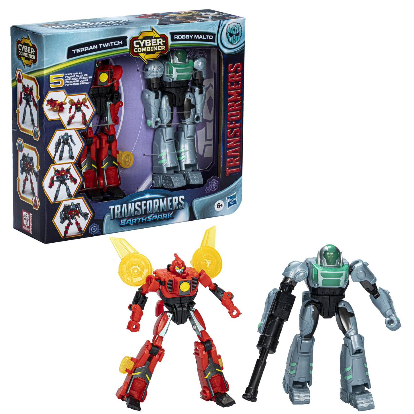 Hasbro Transformers Earthspark: Cyber-Combiner Terran Twitch och Robby Malto Actionfigurer