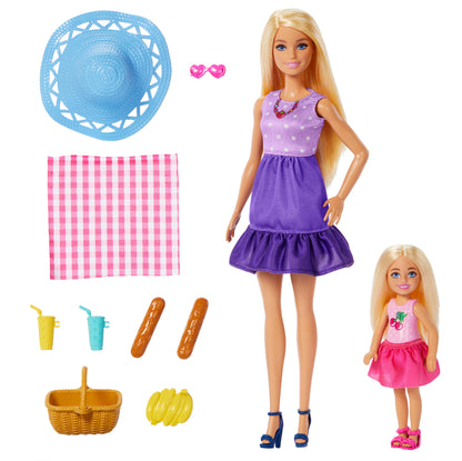 Mattel Barbie: Familj och Vänner - Barbie Malibu och Club Chelsea Systrar PicNic Dockor (JBF43)