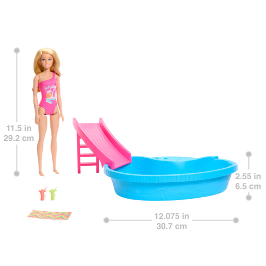 Mattel Barbie® Docka med Poolrutschkana Leksakssats (HRJ74)