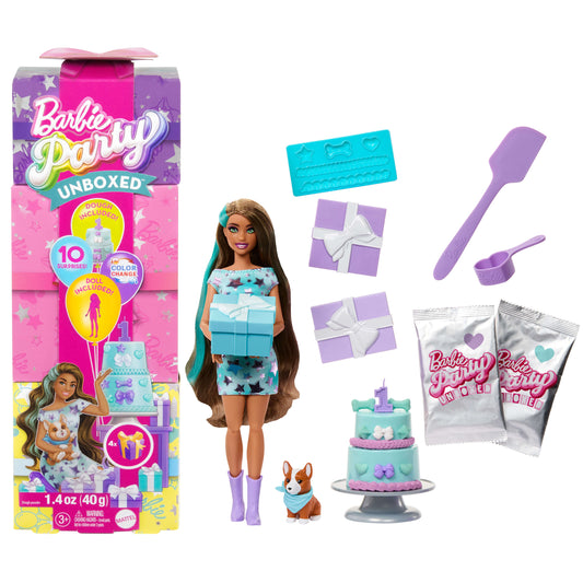 Mattel Barbie: Party Unboxed Reveal - Docka med Brunt Hår