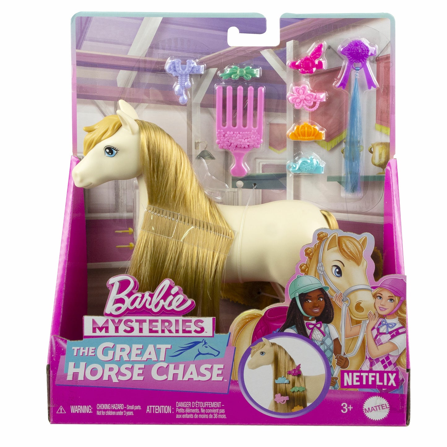 Mattel Barbie Mysteries: The Great Horse Chase - Vit Ponny med Blond Hästsvans