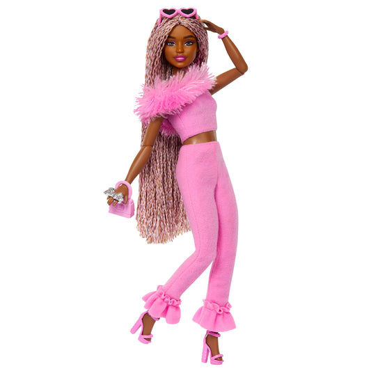 Mattel Barbie Fashionistas: Deluxe Style - Docka med Rosa Flätor och Mörk Hy